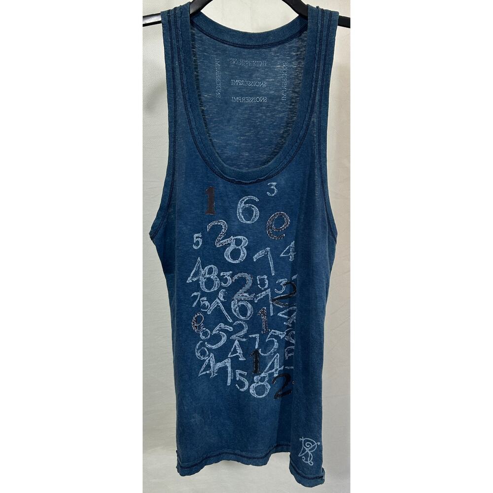 Impressions Blue Graphic Numbers Tank Top Hemp Cotton Blend Size Small